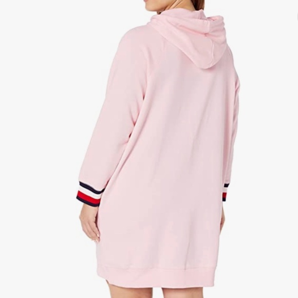 Tommy Hilfiger Plus Womens Hoodie Long Sleeves Sweatshirt Dress In Pink New w/🏷 - Picture 3 of 5